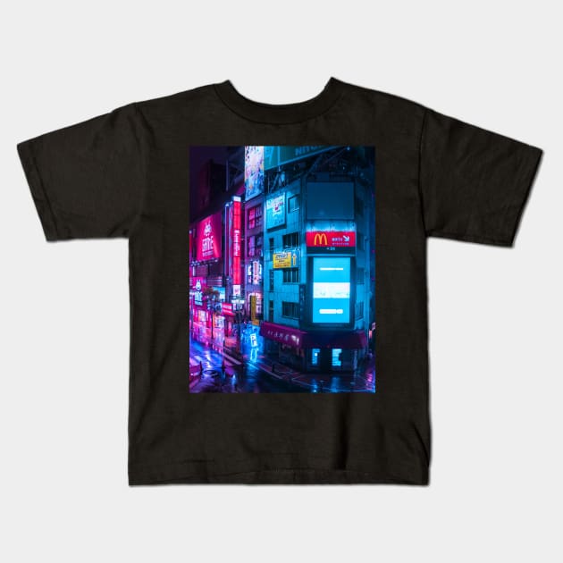 Post Apocalyptic Neon City Blues Kids T-Shirt by HimanshiShah